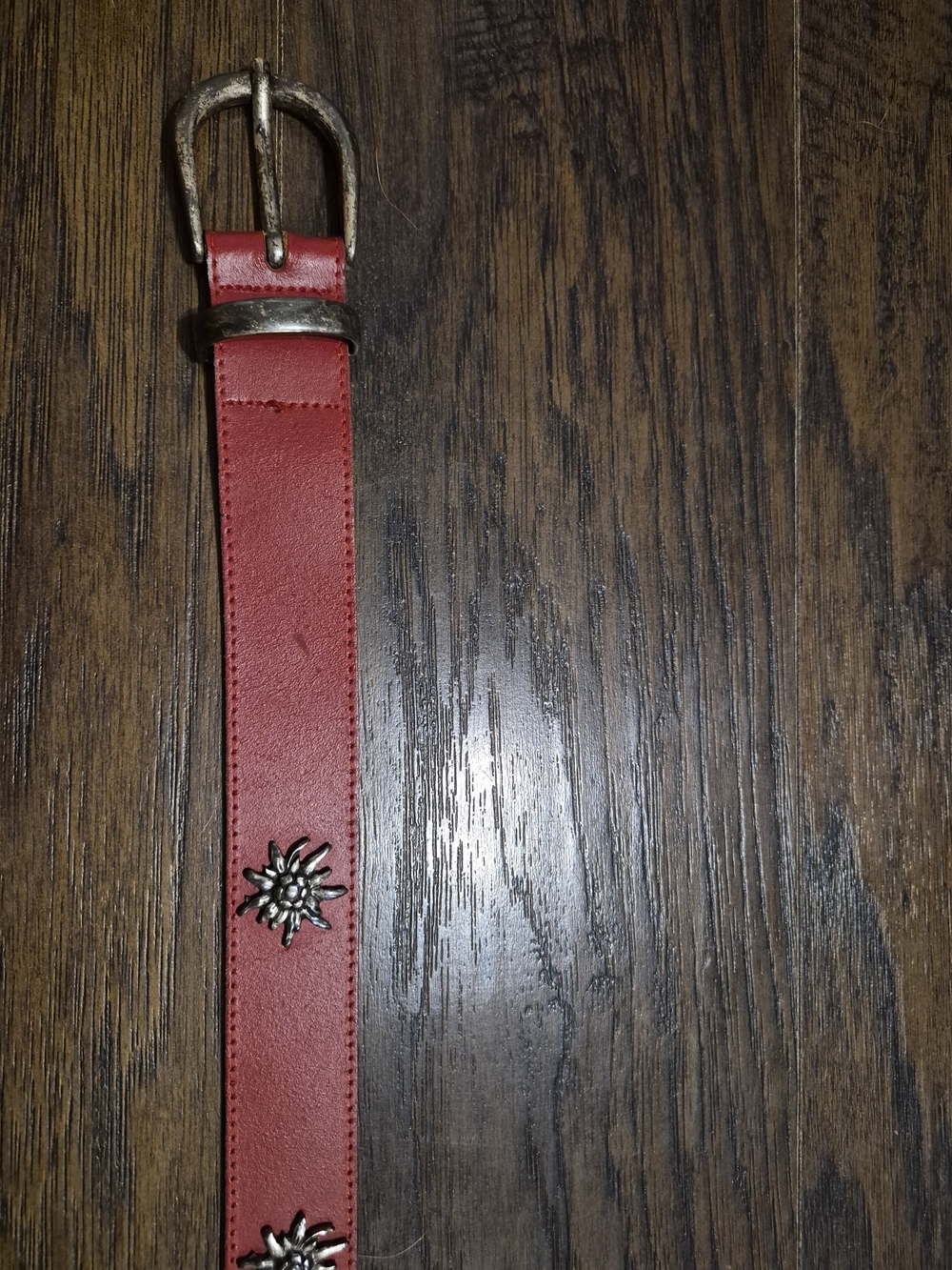 Red Women's Genuine Leather Belt with Decorative Metal Accents